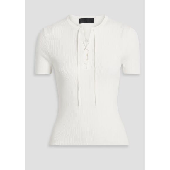 NWOT Nili Lotan Wells Lace Up Ribbed Top, $237 F2 - Picture 1 of 9